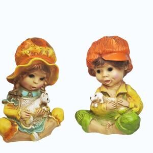 VTG 1974 Universal Statuary Co Andy (Boy) & Alice (Girl) w/Puppy & Kitten Statue